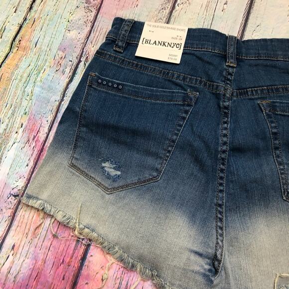 Blank NYC Short Womens 29 Blue Denim Ombre Solid Gold Hi-Rise ASO Selena Gomez - Picture 11 of 13